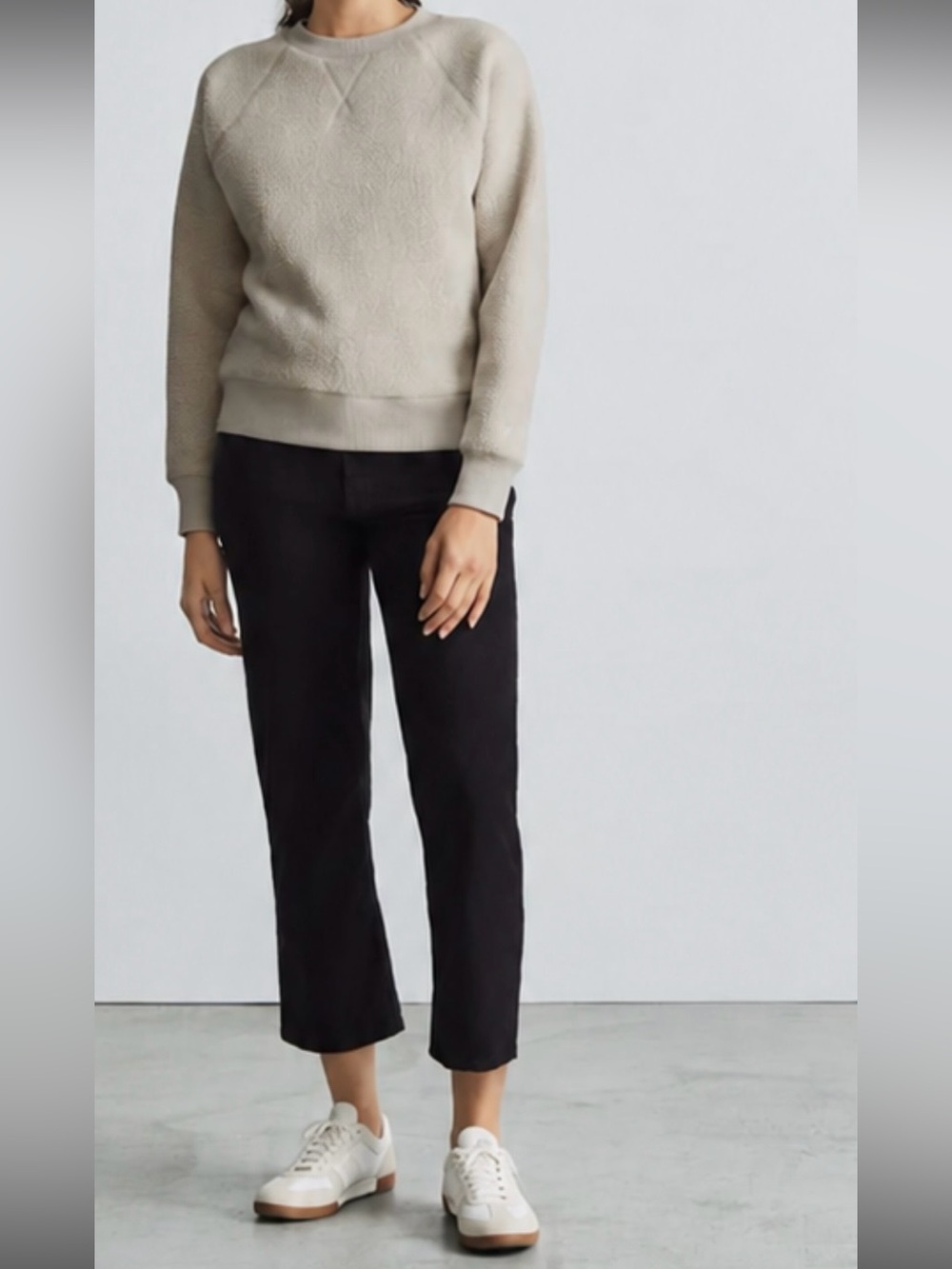 Everlane Renew Fleece Raglan Sweatshirt Size Large Beige Pullover Crewneck Cozy